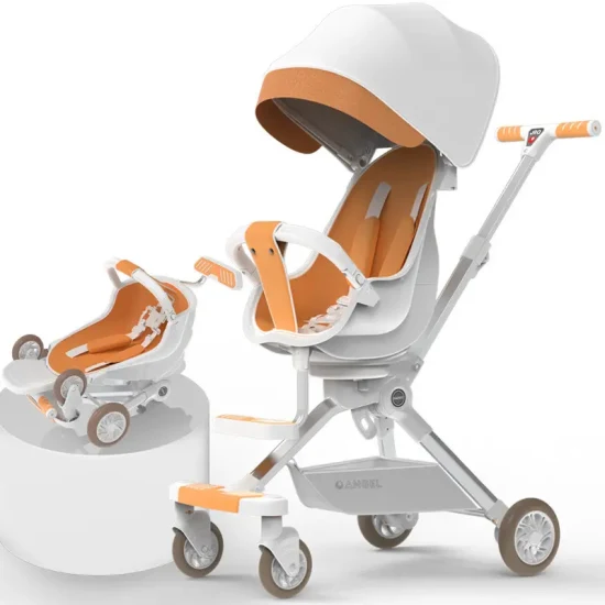 Cochecito plegable de cuatro ruedas para bebé, asiento con vista alta, portátil, dos